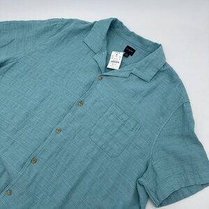 J. Crew Men's Textured Horizontal Jacquard Short Sleeve Camp Shirt, Size XL Aqua